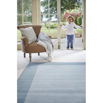 Borders Modern Plain Contrast Border Hand-Woven Wool Duck Egg Blue/Teal Blue Rug-Origins-Rug Love - The Most Loved Rug Store